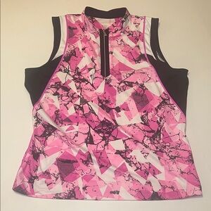 Tail Dawson Sleeveless Pink Geometric Print Golf Top 1/4 Zip Size XL Tennis